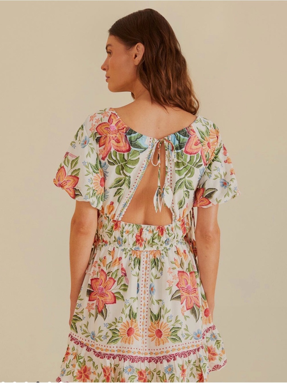 FARM Rio White Mini Dress with Pink & Green Floral - Picture 3 of 10